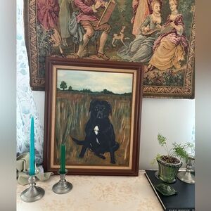 Original Vintage Acrylic Painting of Black Dog Signed 1986